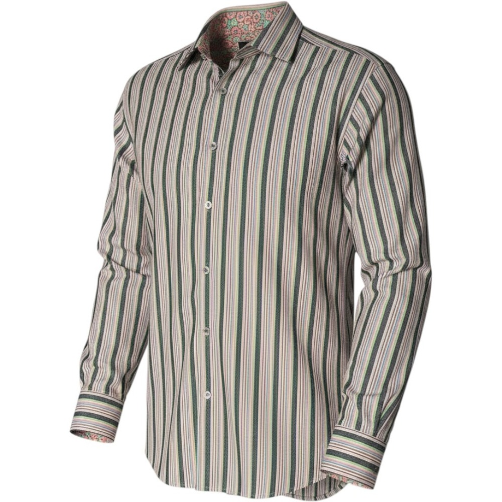 L Men Robert Graham Striped Geometric Long Sleeve Button Front Shirt Floral Cuff